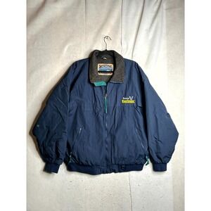 Upstream Bomber Jacket Mens XL Blue Fleece Lined Ivomec Eprimex Pockets Full Zip